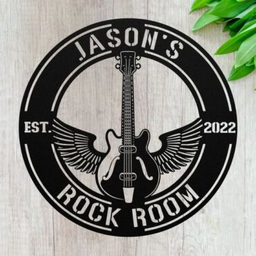 Personalized Guitar Metal Wall Decor, Custom Rock Room Sign For Guitarist