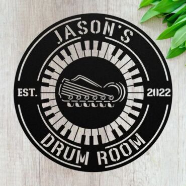 Personalized Music Room Metal Wall Art, Custom Piano And Guitar Sign Decor