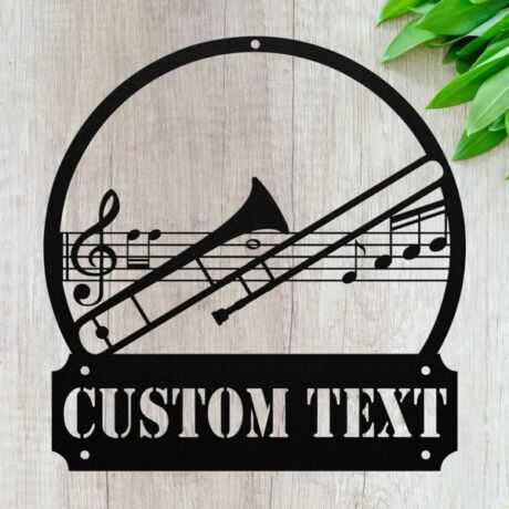 Personalized Trombone Metal Wall Art, Custom Trombonist Sign For Room Decor