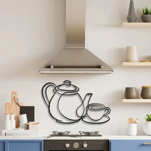 tea kettle cup set kitchen sign gift decor